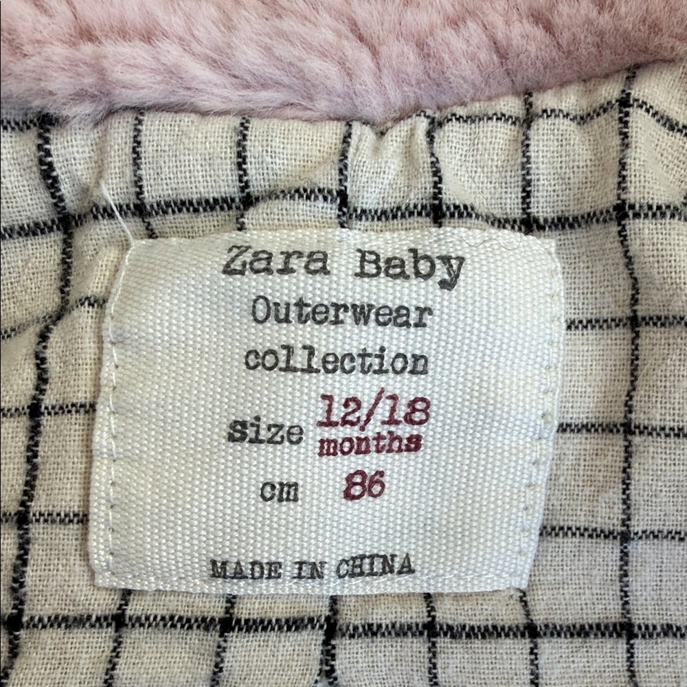 Zara Baby Pink Fuzzy Jacket 12-18 months baby toddler with pockets EUC - Picture 3 of 8